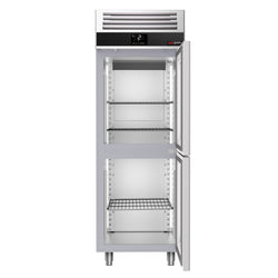 Szafa chłodnicza PREMIUM – stal nierdzewna – GN 2/1 – 700 L – z 2 półdrzwiami szklanymi