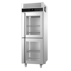 Szafa chłodnicza PREMIUM – stal nierdzewna – GN 2/1 – 700 L – z 2 półdrzwiami szklanymi