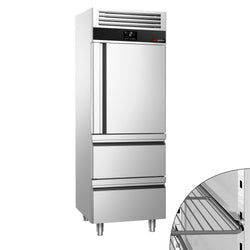 Commercial Upright Display Freezer Stainless steel PREMIUM - GN 2/1 - 700L - with 1 glass door & 2 drawers