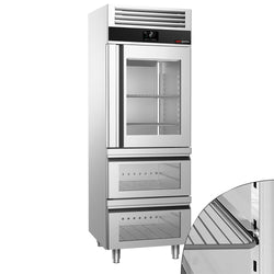 Chłodziarka ze stali nierdzewnej PREMIUM - GN 2/1 - 700 litrów - z 1 szklanymi drzwiami & 2 szklanymi szufladami