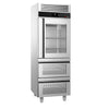 Commercial Upright Fridge Stainless steel PREMIUM - GN 2/1 - 700L - with 1 glass door - 2 drawers