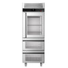 Commercial Upright Fridge Stainless steel PREMIUM - GN 2/1 - 700L - with 1 glass door - 2 drawers