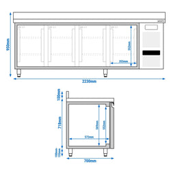 Stół chłodniczy ECO - 2230x700 mm - z 4 drzwiami