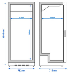 Szafa chłodnicza ze stali nierdzewnej PREMIUM - 600L - 782x715mm - 1 drzwi; przeszklona - statyczne chłodzenie z wentylatorem; automatyczne odszranianie