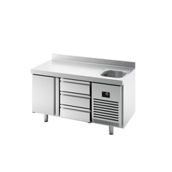 Stół chłodniczy PREMIUM PLUS - 1468x700mm - 305L - z 1 drzwiami - z 3 szufladami - z 1 komorami prawa - z rantem - na rynek PL