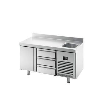Stół chłodniczy PREMIUM PLUS - 1468x700mm - 305L - z 1 drzwiami - z 3 szufladami - z 1 komorami prawa - z rantem - na rynek PL