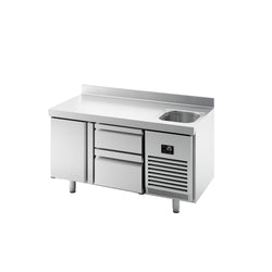 Stół chłodniczy PREMIUM PLUS - 1468x700mm - 305L - z 1 drzwiami - z 2 szufladami - z 1 komorami - z rantem - na rynek PL