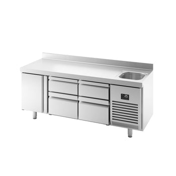 Stół chłodniczy PREMIUM PLUS - 1960x600mm - 385L - z 1 drzwiami - z 4 szufladami - 1 komora - z rantem - na rynek PL