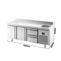 Stół chłodniczy PREMIUM PLUS - 1960x600mm - 385L - z 2 drzwiami - z 2 szufladami - z 1 komorami - z rantem