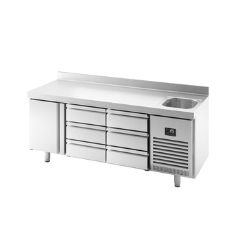 Stół chłodniczy PREMIUM PLUS - 1960x700mm - 465L - z 1 drzwiami - z 6 szufladami - z rantem