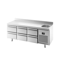 Stół chłodniczy PREMIUM PLUS - 1960x700mm - 465L - z 6 szufladami - z 1 komorą prawa - z rantem - na rynek PL
