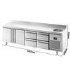 Stół chłodniczy Premium PLUS – 2452 x 600 mm – ze zlewem 1-komorowym, 2 drzwiami i 4 szufladami 1/2 – z rantem