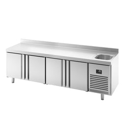Stół chłodniczy PREMIUM PLUS - 2452x600mm - 510L - z 4 drzwiami - z 1 komorami prawa - z rantem