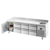 Stół chłodniczy PREMIUM PLUS - 2452x700mm - 630L - z 2 drzwiami - z 4 szufladami - z rantem