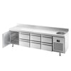 Stół chłodniczy PREMIUM PLUS - 2452x700mm - 630L - z 2 drzwiami - z 4 szufladami - z rantem