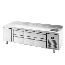 Stół chłodniczy PREMIUM PLUS - 2452x600mm - 510L - z 1 drzwiami - z 6 szufladami - z 1 komorami - z rantem