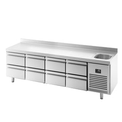 Stół chłodniczy PREMIUM PLUS - 2452x600mm - 510L - z 8 szufladami - z 1 komorami - z rantem