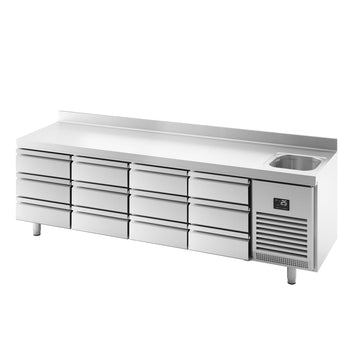 Stół chłodniczy PREMIUM PLUS - 2452x700mm - 630L - z 1 drzwiami - z 6 szufladami - z 1 komorami prawa - z rantem