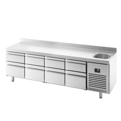 Stół chłodniczy PREMIUM PLUS - 2452x600mm - 510L - z 8 szufladami - z 1 komorami prawa - z rantem