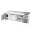 Stół chłodniczy PREMIUM PLUS - 2452x700mm - 630L - z 3 drzwiami - z 2 szufladami - z 1 komorami - z rantem