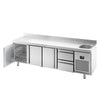 Stół chłodniczy PREMIUM PLUS - 2452x700mm - 630L - z 3 drzwiami - z 2 szufladami - z 1 komorami - z rantem