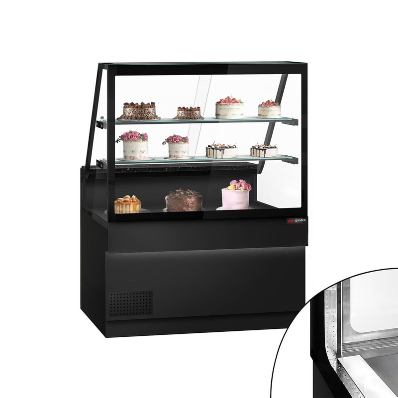 Witryna chłodnicza TORONTO - 1300x880mm - 1200L - front Czarny - z oświetleniem LED - podwójna szyba - blat granitowy Czarny - 2 półki