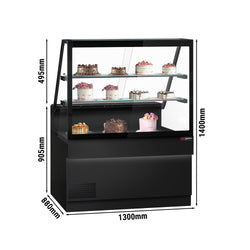 Lada chłodnicza TORONTO - 1300 mm - 2 półki - czarny panel przedni - blat roboczy kuchenny z czarnego granitu