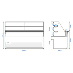 Lada chłodnicza TORONTO - 2000 mm - 2 półki - czarny panel przedni - blat roboczy kuchenny z czarnego granitu