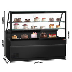 Lada chłodnicza TORONTO - 2000 mm - 2 półki - czarny panel przedni - blat roboczy kuchenny z czarnego granitu