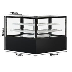 Narożna witryna ekspozycyjna na ciasta MADRID - 1500 mm - z oświetleniem LED & 2 półkami - czarna matowa