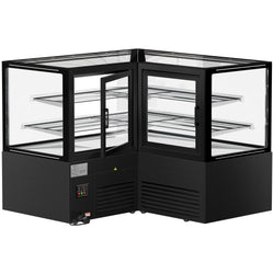 Narożna witryna ekspozycyjna na ciasta MADRID - 1500 mm - z oświetleniem LED & 2 półkami - czarna matowa
