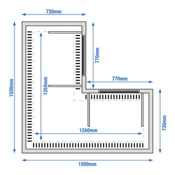 Narożna witryna ekspozycyjna na ciasta MADRID - 1500 mm - z oświetleniem LED & 2 półkami - czarna matowa - Prime Gastro