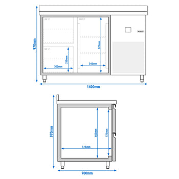 Stół chłodniczy PREMIUM - 1400x700 mm - z 1 drzwiami & 2 szufladami & z panelem tylnym - Prime Gastro