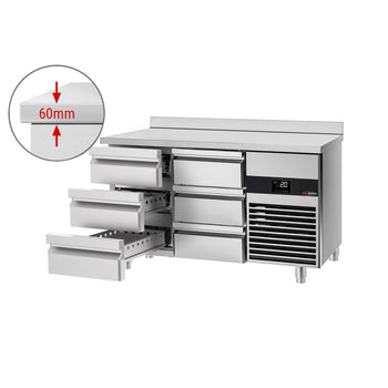 Stół chłodniczy PREMIUM - 1400x700 mm - 6 szuflad & z panelem tylnym - Prime Gastro