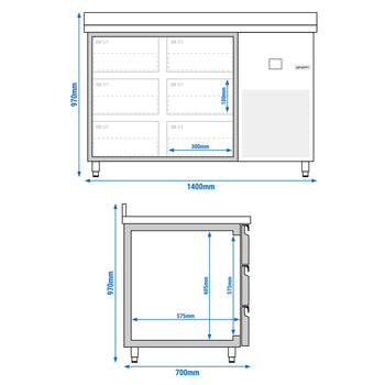 Stół chłodniczy PREMIUM - 1400x700 mm - 6 szuflad & z panelem tylnym - Prime Gastro