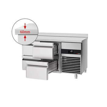 Stół Chłodniczy PREMIUM - 1400x700 mm - z 4 szufladami & panelem tylnym - Prime Gastro