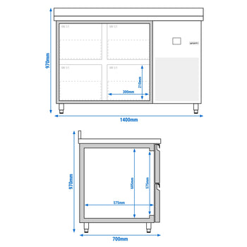 Stół Chłodniczy PREMIUM - 1400x700 mm - z 4 szufladami & panelem tylnym - Prime Gastro