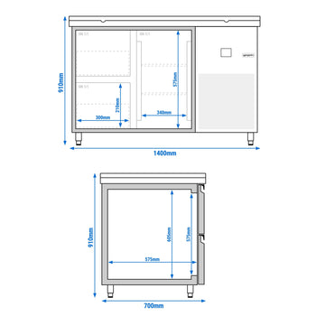 Stół chłodniczy PREMIUM - 1400x700 mm - z 1 drzwiami i 2 szufladami - włącznie z deską do krojenia, biała - Prime Gastro