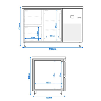 Stół chłodniczy PREMIUM - 1400x700 mm - z 1 drzwiami & 2 szufladami - Prime Gastro