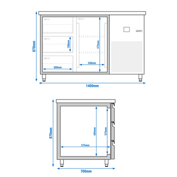 Stół chłodniczy PREMIUM - 1400x700 mm - z 1 drzwiami & 3 szufladami - Prime Gastro