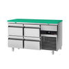 Commercial Counter Fridge PREMIUM - 1400x700mm - with 4 drawers - incl. cutting board green - capacity 281 litres