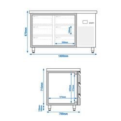 Commercial Counter Fridge PREMIUM - 1400x700mm - with 6 drawers - capacity 281 litres