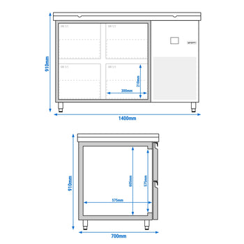 Stół chłodniczy PREMIUM - 1400x700mm - z 4 szufladami - włącznie z deską do krojenia biała - Prime Gastro