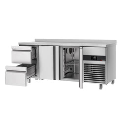 Stół chłodniczy PREMIUM - 1865x700 mm - z 2 drzwiami & 2 szufladami & z panelem tylnym