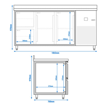 Stół chłodniczy PREMIUM - 1865x700 mm - z 2 drzwiami & 2 szufladami & z panelem tylnym - Prime Gastro