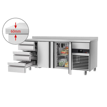 Stół chłodniczy PREMIUM - 1865x700 mm - z 2 drzwiami & 3 szufladami & panelem tylnym - Prime Gastro