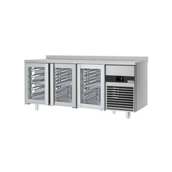 Stół chłodniczy PREMIUM - 1865x700 mm - z 3 szklanymi drzwiami & panelem tylnym