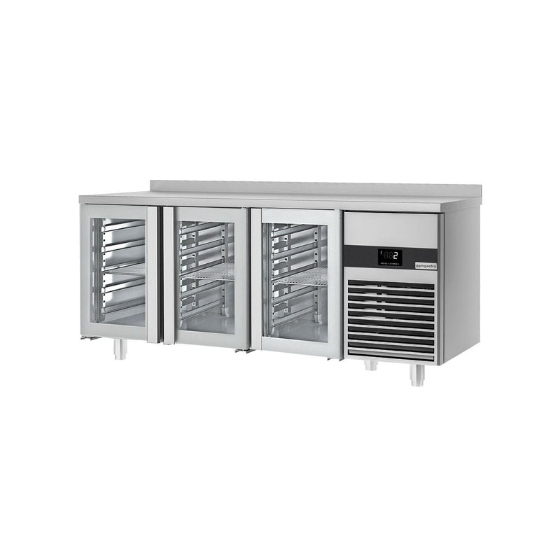 Stół chłodniczy PREMIUM - 1865x700 mm - z 3 szklanymi drzwiami & panelem tylnym