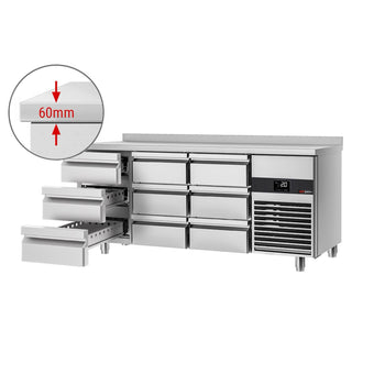 Stół chłodniczy PREMIUM - 1865x700 mm - 9 szuflad & panel tylny - Prime Gastro