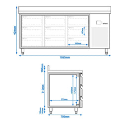 Stół chłodniczy PREMIUM - 1865x700 mm - 9 szuflad & panel tylny
